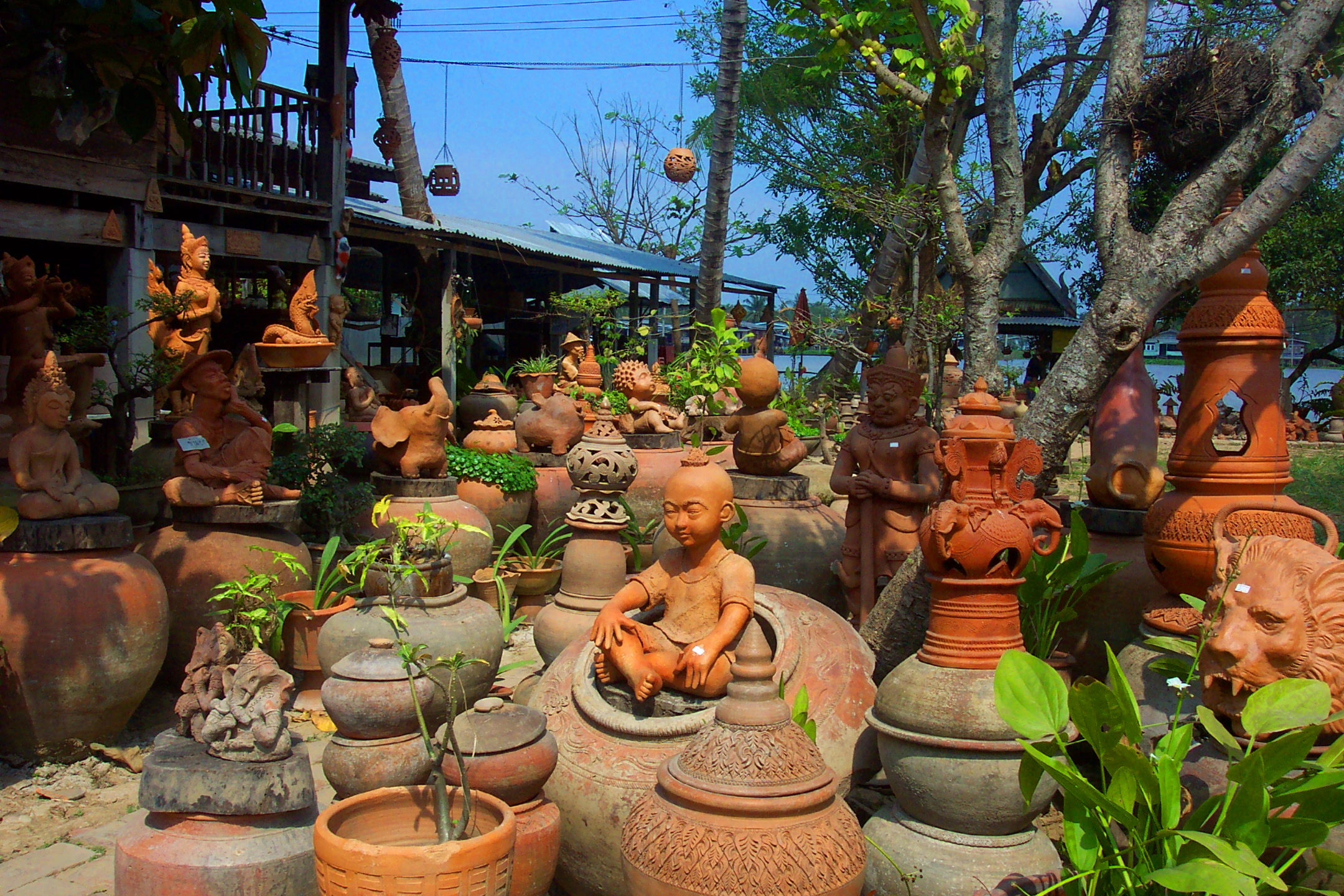 Pottery on sale in one of the many factory shops on Koh Kred