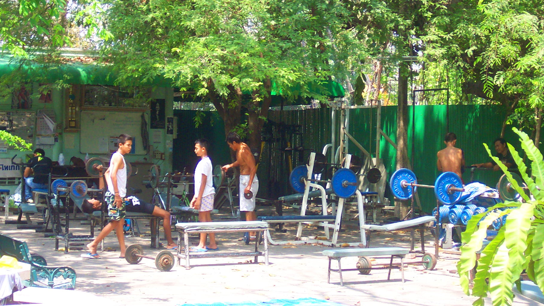 A fitness "muscle beach" area near the back of the park