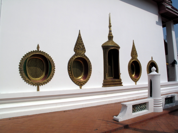 The windows of the ordination hall,with the cylindrical sema stone housings